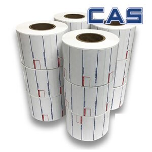 CAS compatible thermal scale labels for 8000 series with brand logo for easy identification.