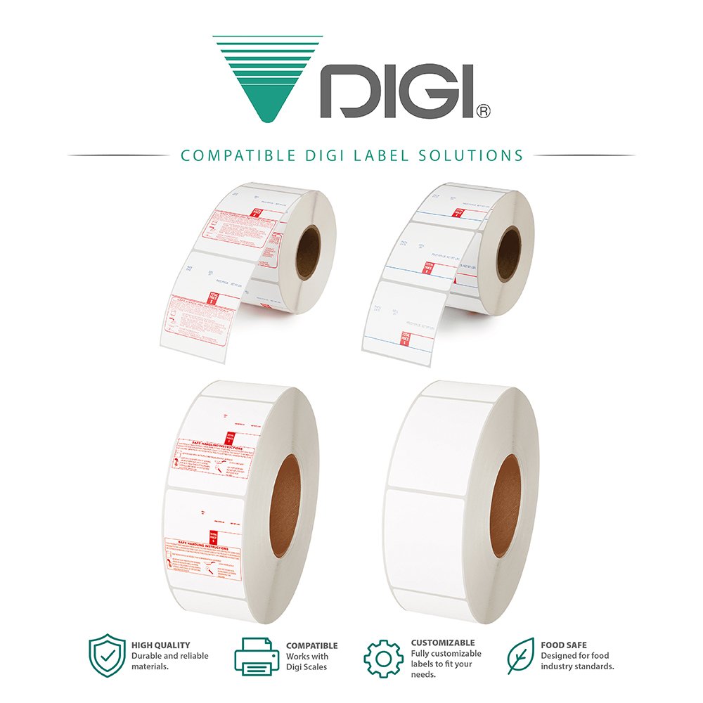 Digi Compatible Scale Labels - Authorized Compatibility Official Digi logo representing high-quality compatibility for 1264, 6250, and 6224 scale label series.